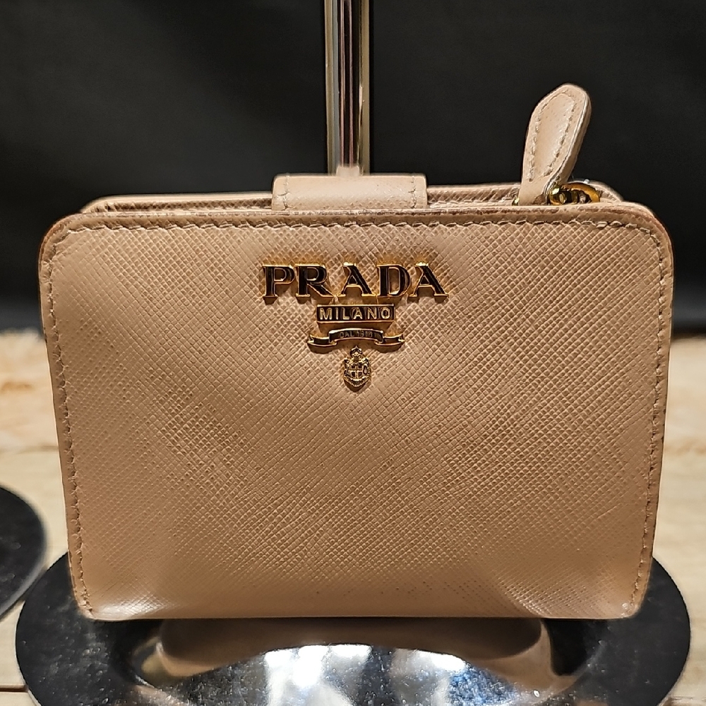 Prada Blush Saffiano Zip Wallet with Gold Logo